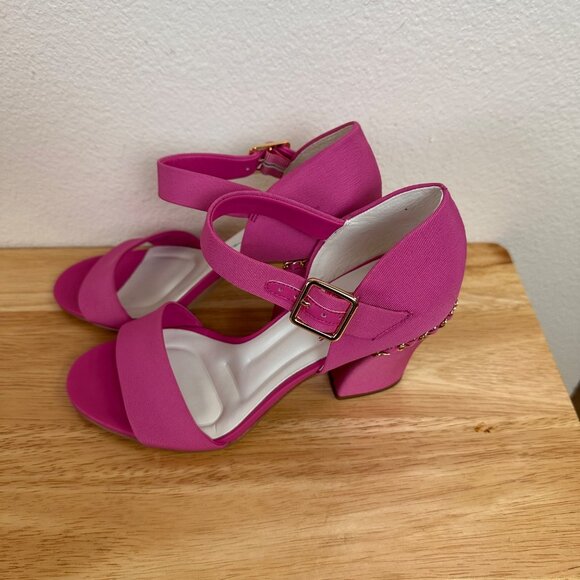 Franco Sarto Size 10 Dresss Ankle Strap Heel Gold Chain New Sandals - Picture 12 of 13